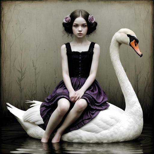 Melancholic Girl Sitting on Swan