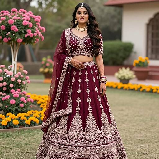 Maroon Bridal Lehenga in Festive Garden