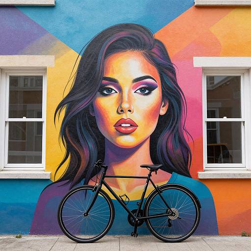 Vibrant Mural with Woman and Bicycle