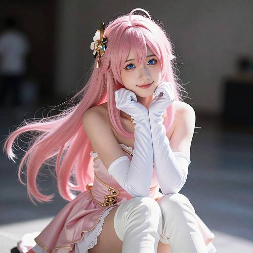 Hyper-Detailed Photoreal Escalayer with Pink Hair