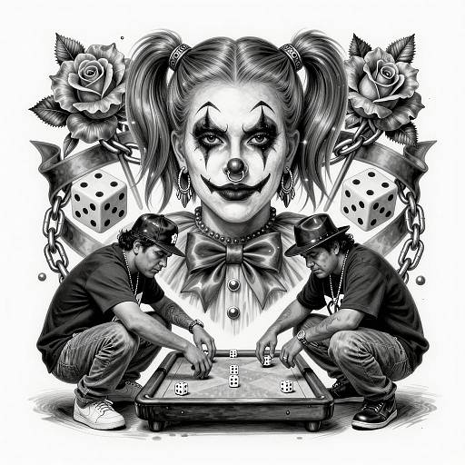 Chicano Art: Serious Clown Queen Illustration