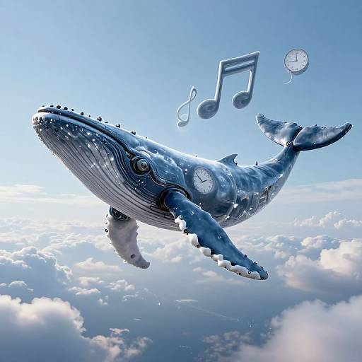 Colossal Mechanical Whale in Surreal Sky