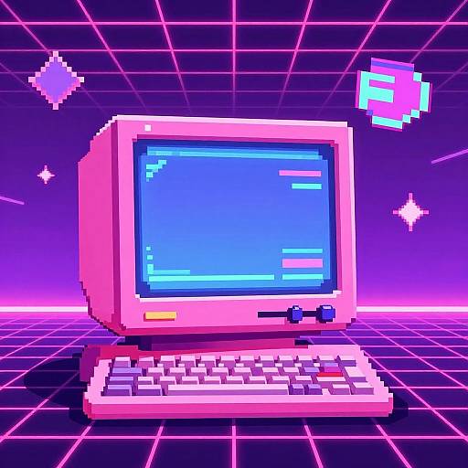 Retro 80s Pink Synthwave Pixel Art