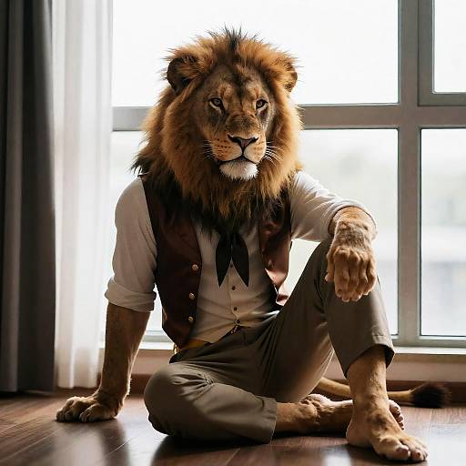 Wistful Lion Gentleman by Window