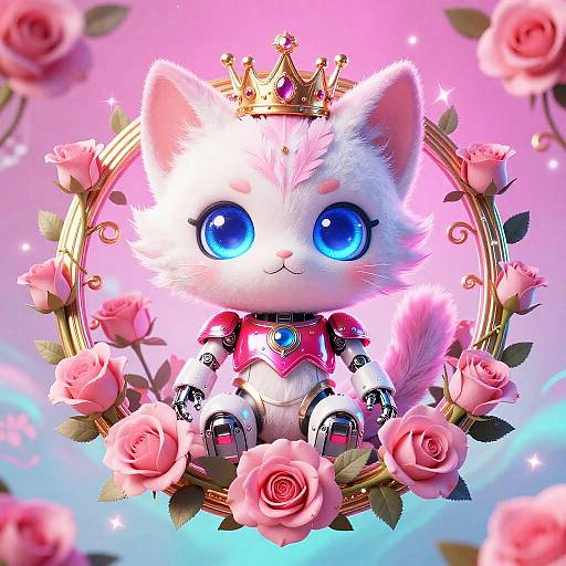 Futuristic Chibi Cyber Cat Illustration