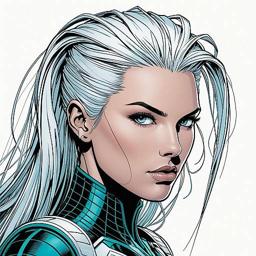 Modern Cybernetic Woman Comic Portrait