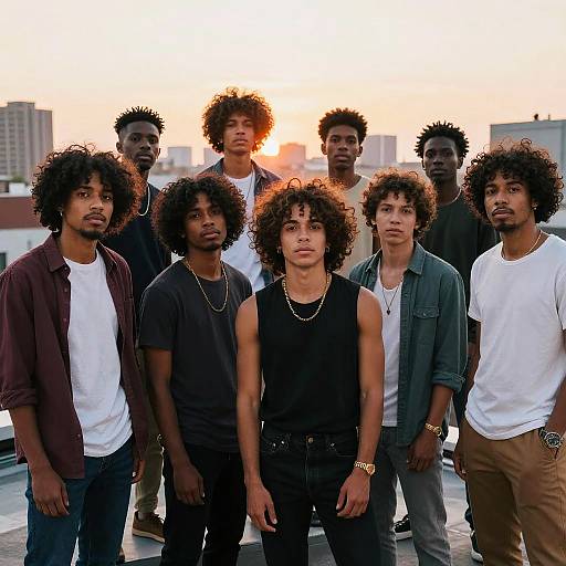 Stylish Black Men on Rooftop Sunset