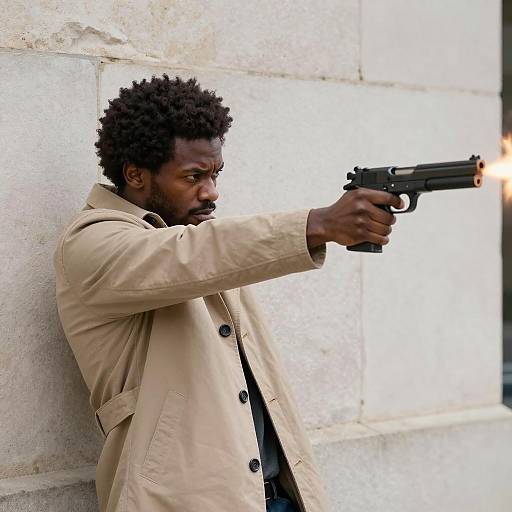 Intense Afroed Man Firing Against Wall