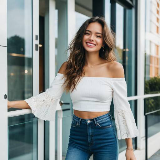 Smiling young woman in casual outfit outdoors