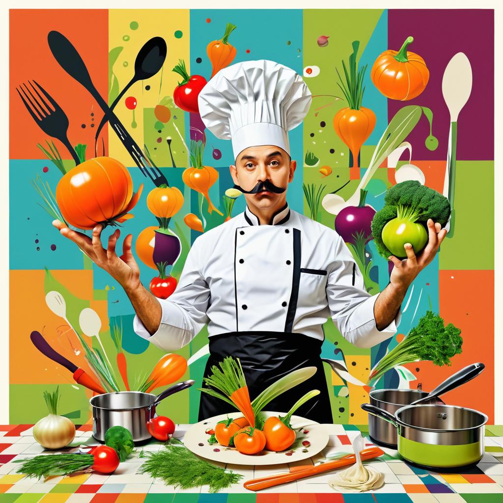 Surreal Dada Chef Juggling Vegetables