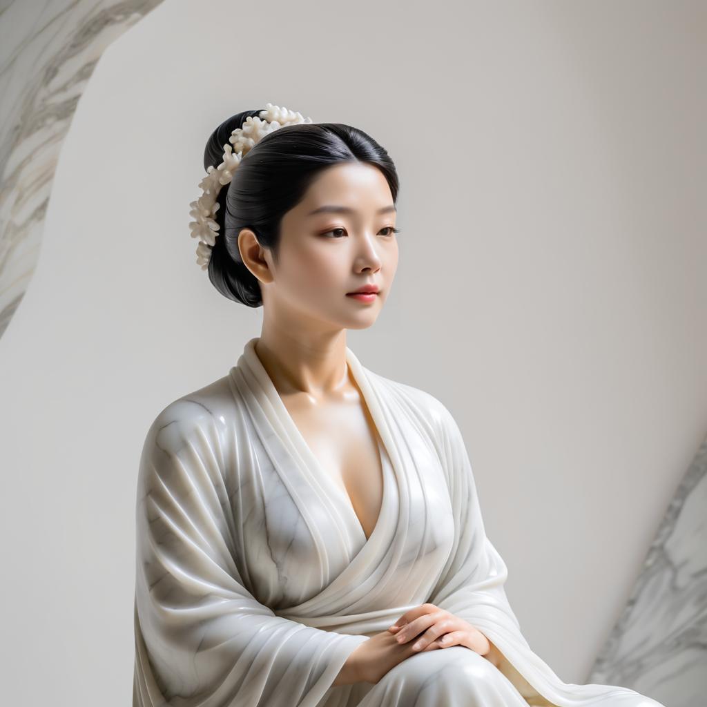 Elegant Meditating Asian Woman Statue