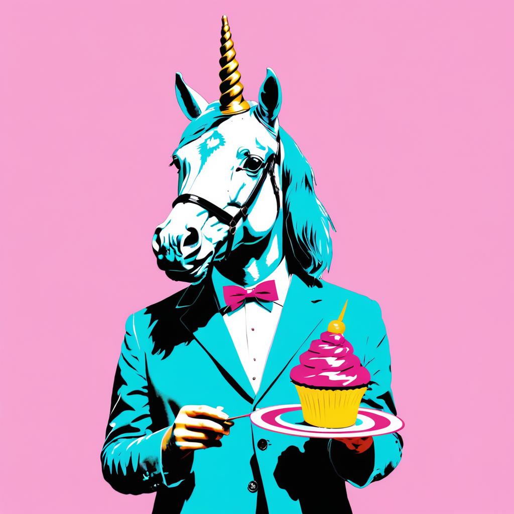 Warhol-Style Unicorn with Cupcake Art