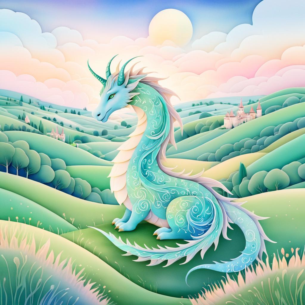 Dreamy Sleepy Dragon in Pastel Art