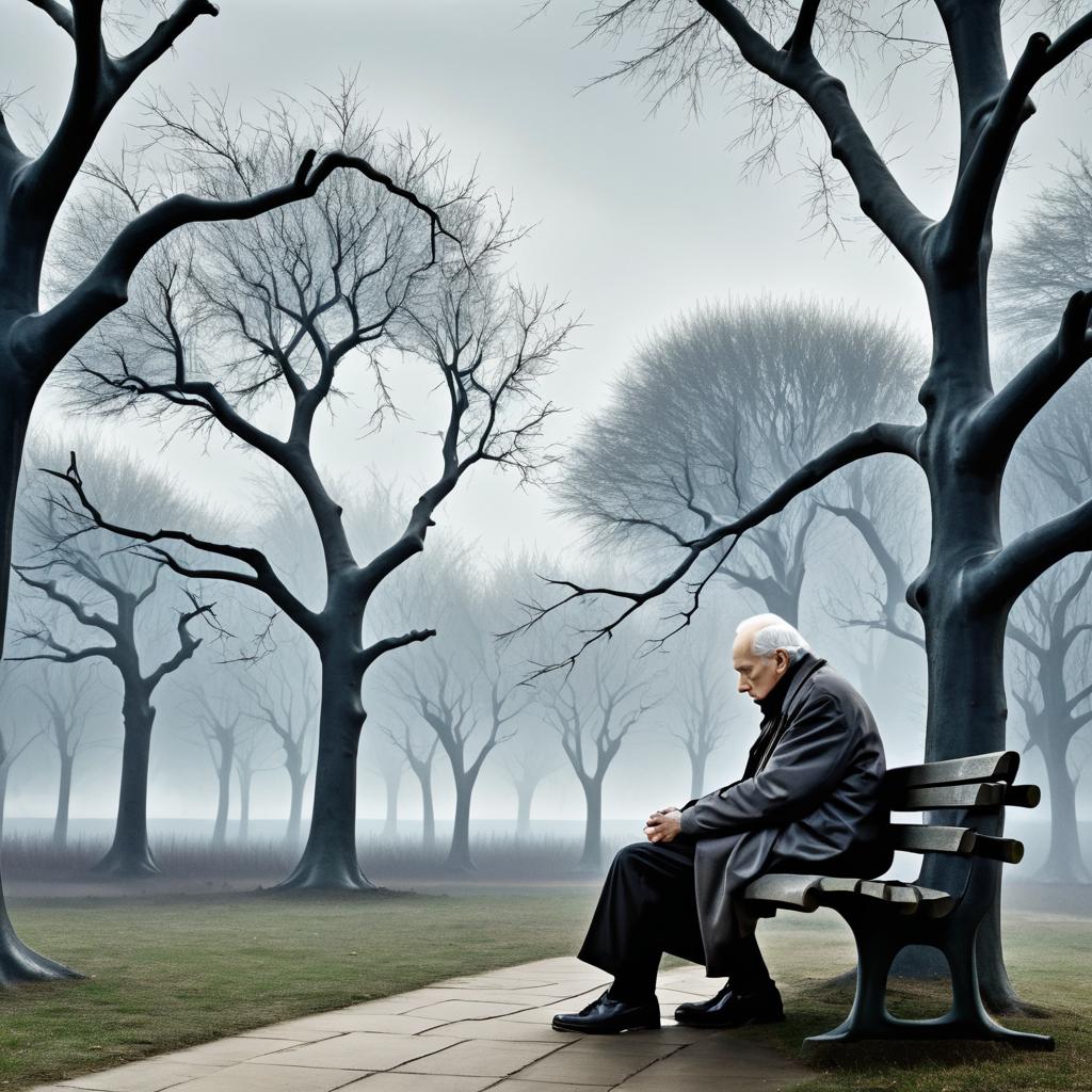 Melancholy Elderly Man in Park Scene