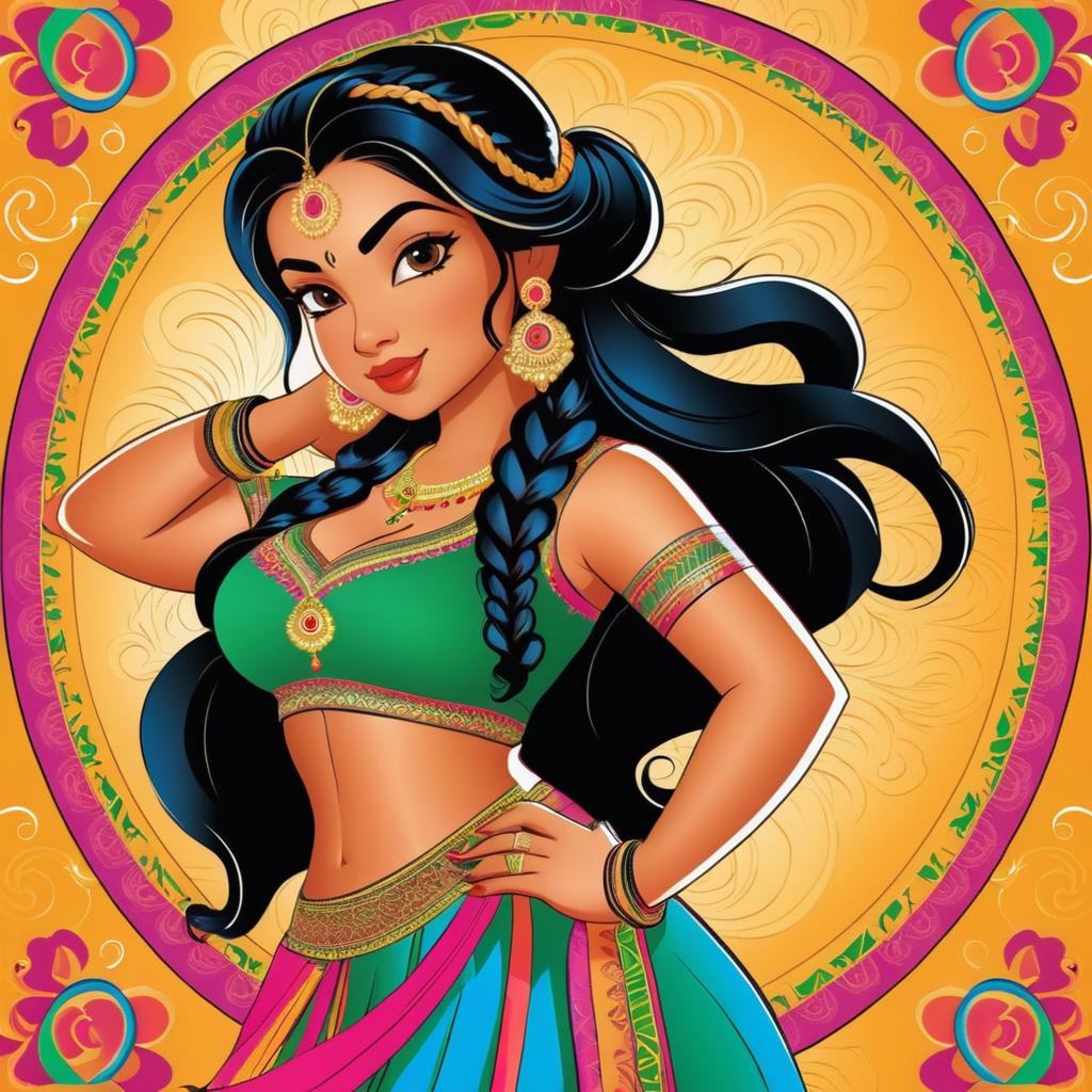 Bollywood Style Cartoon South Asian Woman