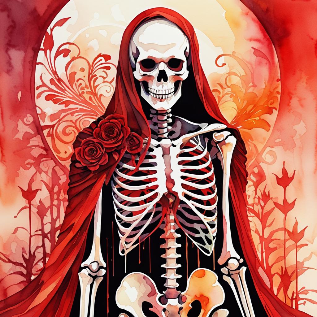 Modern Gothic Skeleton in Watercolor Style