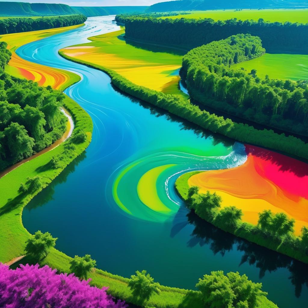 Contrasting River Scene with Vivid Colors