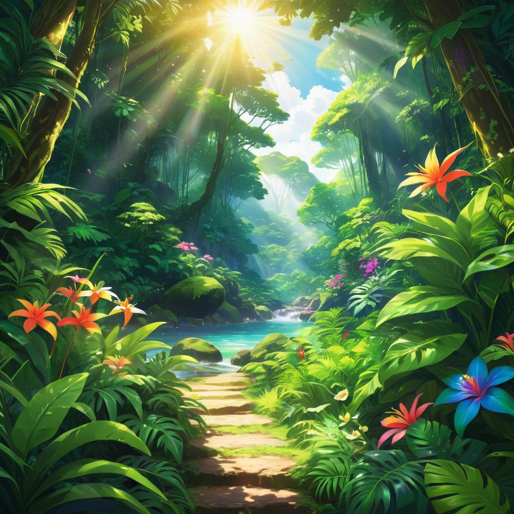 Vibrant Anime Rainforest Scene