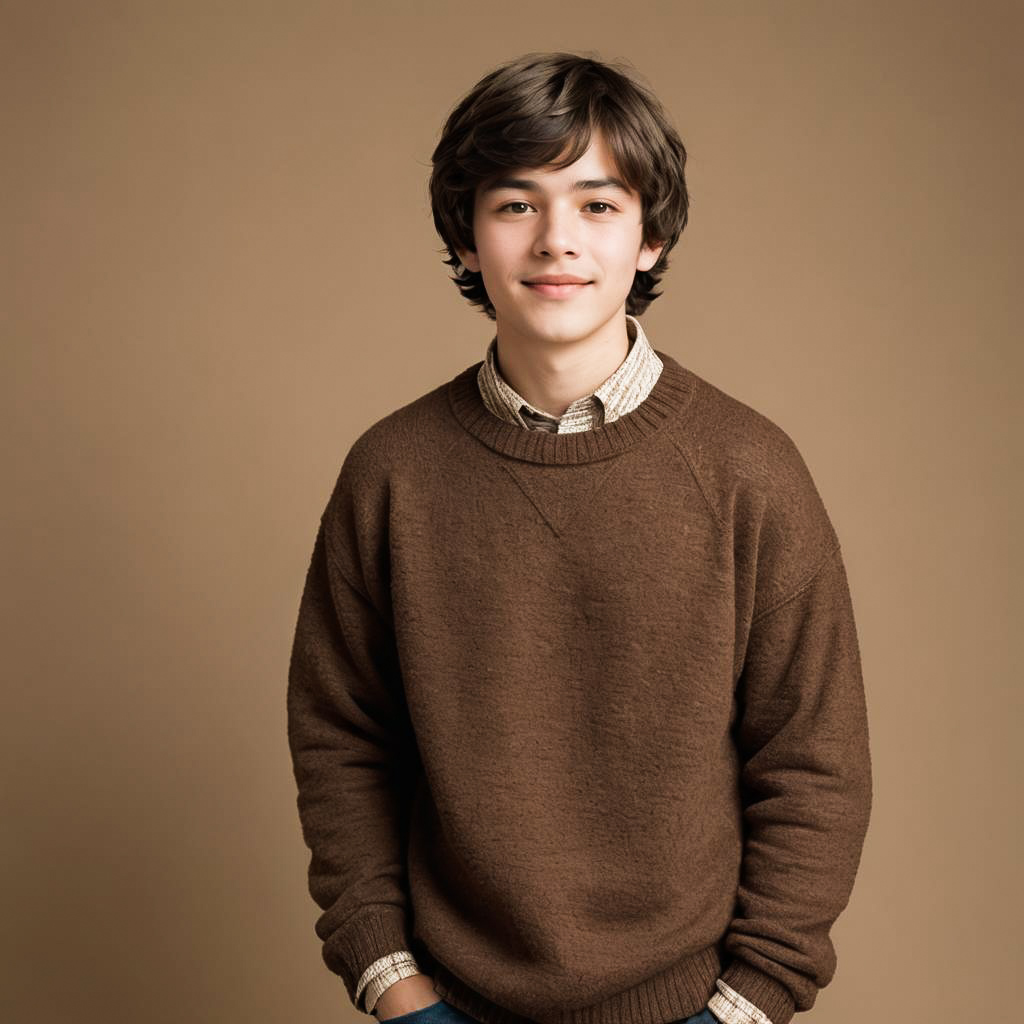 Cheerful Teen Boy in Oversized Sweater