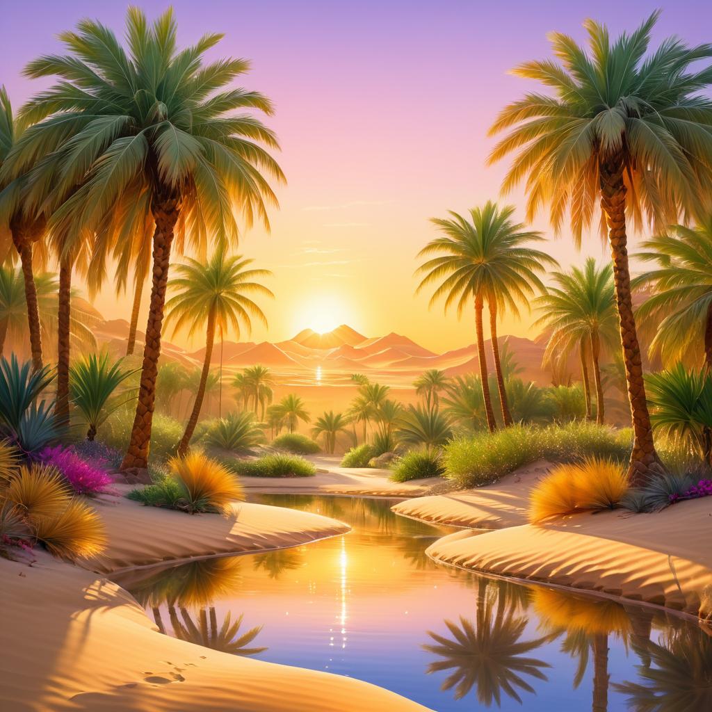 Mystical Desert Oasis at Sunset