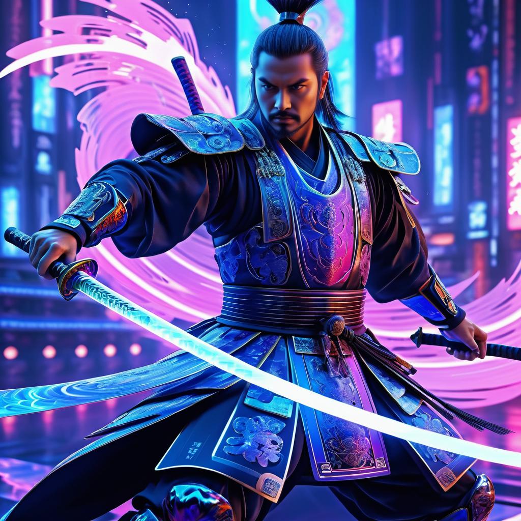 Holographic Samurai: A Neon Masterpiece