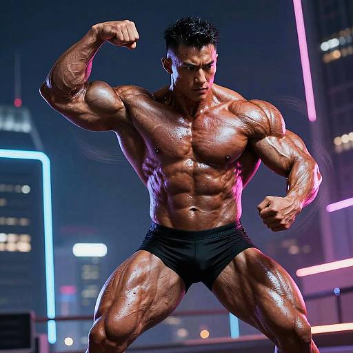AI-Enhanced Bodybuilder in Neon City