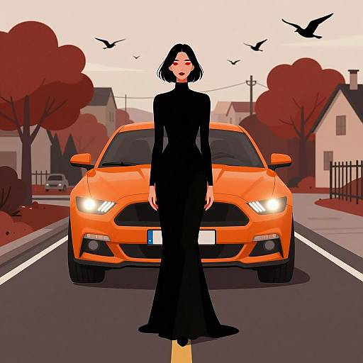 Mysterious Woman in Flowing Black Dress