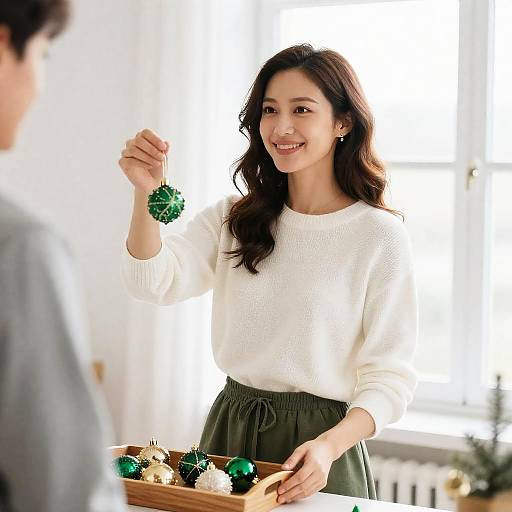 Charming Woman with Christmas Ornaments