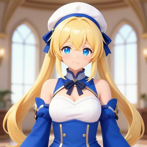 Blonde Anime Girl in Blue Outfit