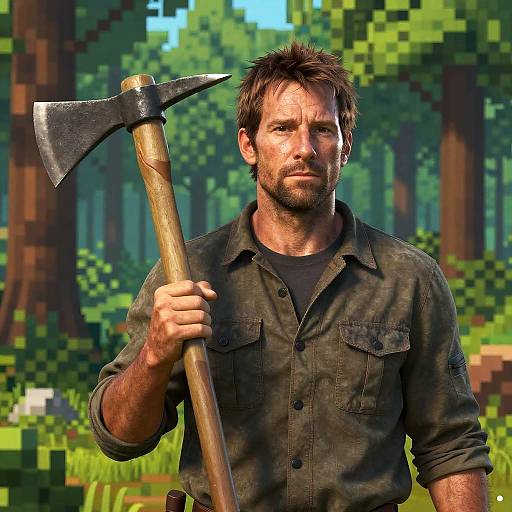 Photorealistic Rugged Steve in Forest