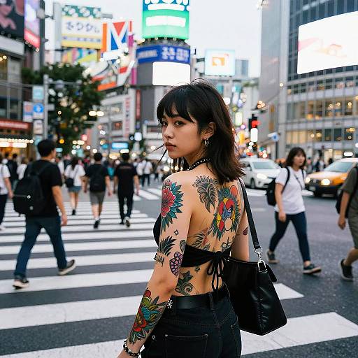 Edgy Japanese Girl at Tokyo Crosswalk