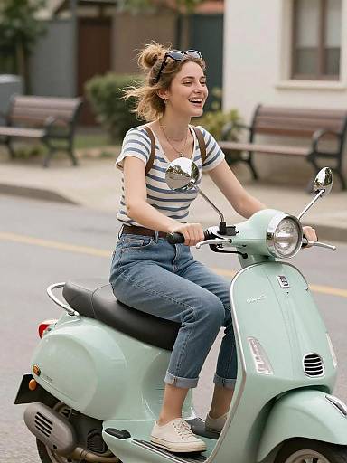 Young Woman Riding Vintage Scooter