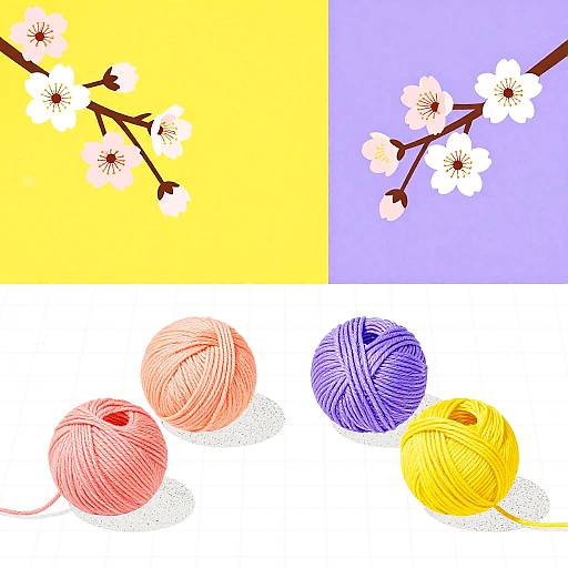 Colorful Yarn and Cherry Blossom Layout