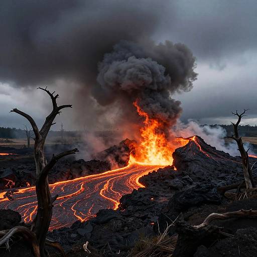 Volcanic Wasteland with Stormy Sky