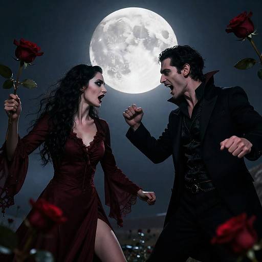 Vicious Male Vampires Fighting Under Full Moon