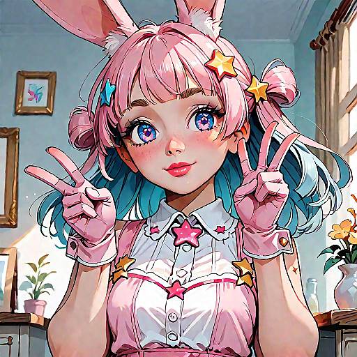 Smiling Anime Girl with Star Ornaments