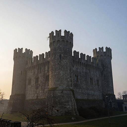 Gloomy Romanesque Keep at Dawn