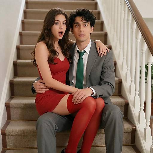 Intimate Moment on Carpeted Stairs