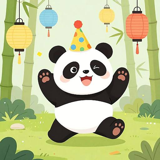 Playful Panda in Festive Bamboo Forest