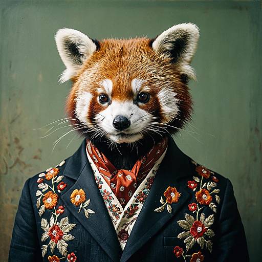 Red Panda in Embroidered Jacket and Cravat