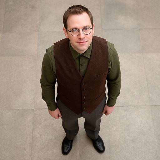 Man with Glasses on Stone Floor