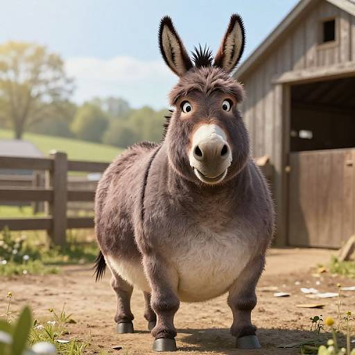 Humorous Obese Donkey on Farm