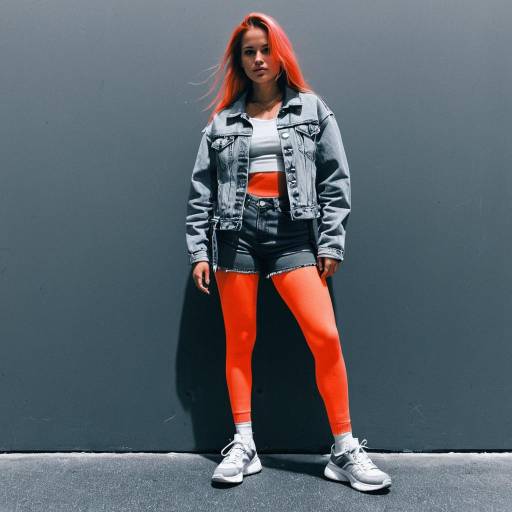 Young Woman in Denim Jacket and Biker Shorts