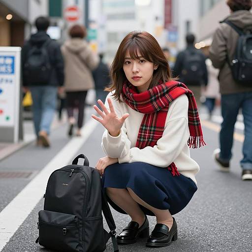 Urban Candid: Focused Asian Woman