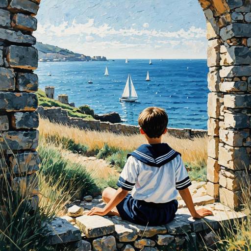 Impressionist Coastal Scene with Young Sailor