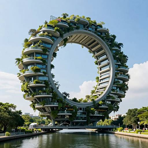 Serpentine Megastructure Over Tranquil Canal