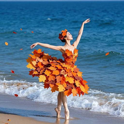 Ballerina Dancing on Autumn Shoreline