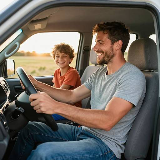 Joyful Father and Son Truck Ride