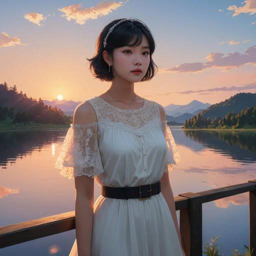 Serene Sunset Vista with Elegant Woman