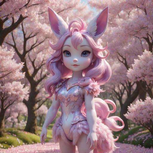 Fantasy Creature in Cherry Blossom Forest